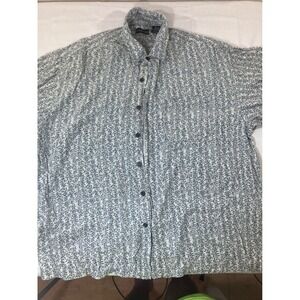 George Mens XL Shirt Silk Rayon Blend Leaf Print Button Up Short Sleeve